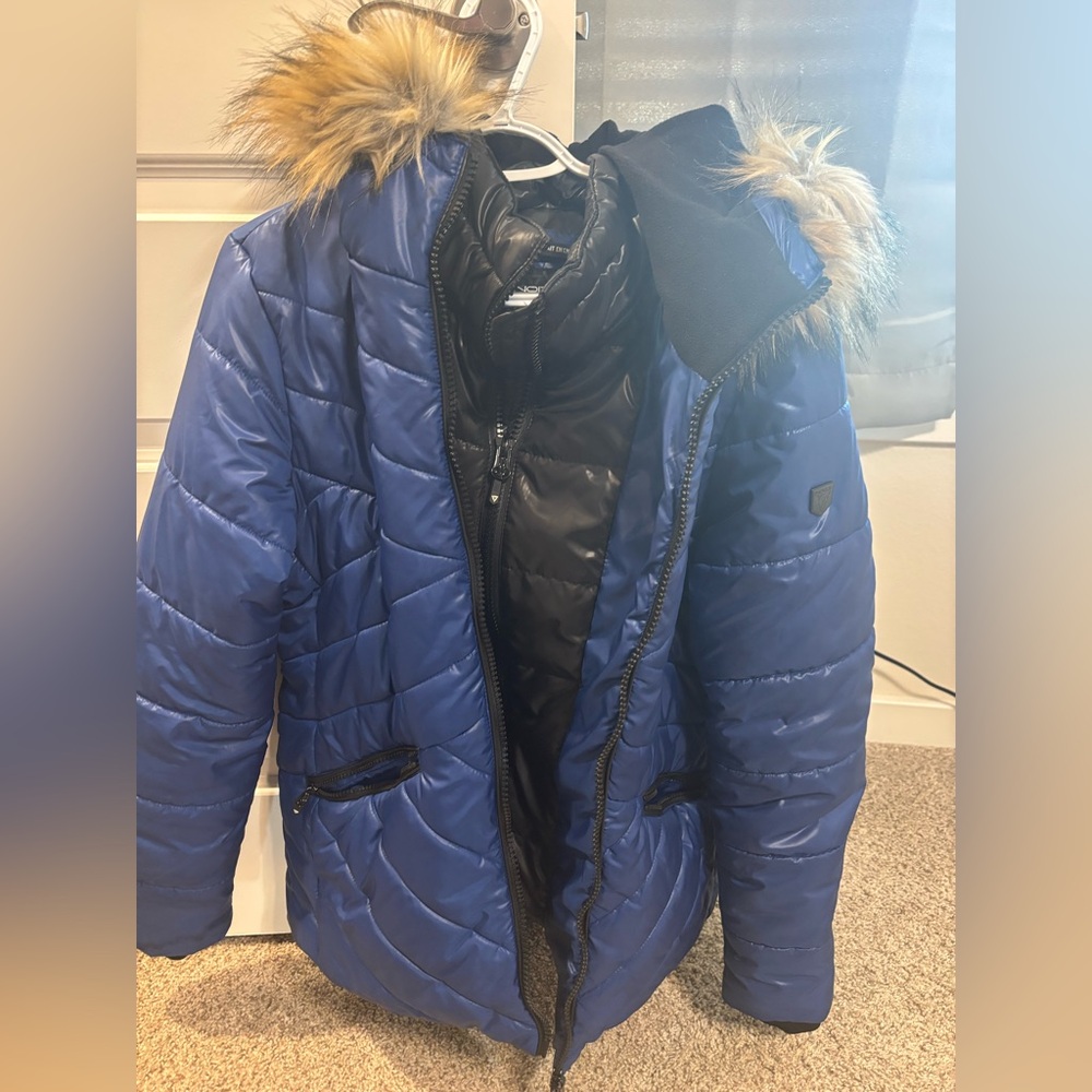 Noize Blue Puffer Jacket with Faux Fur Hood